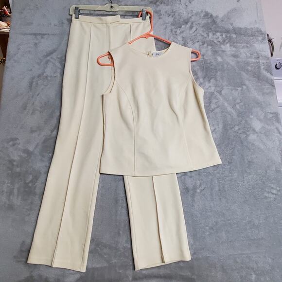 Vintage Loft Knit Pant Suit Womens 2P Ivory Cream Sleeveless Knit Tank Retro 50s - Picture 14 of 16